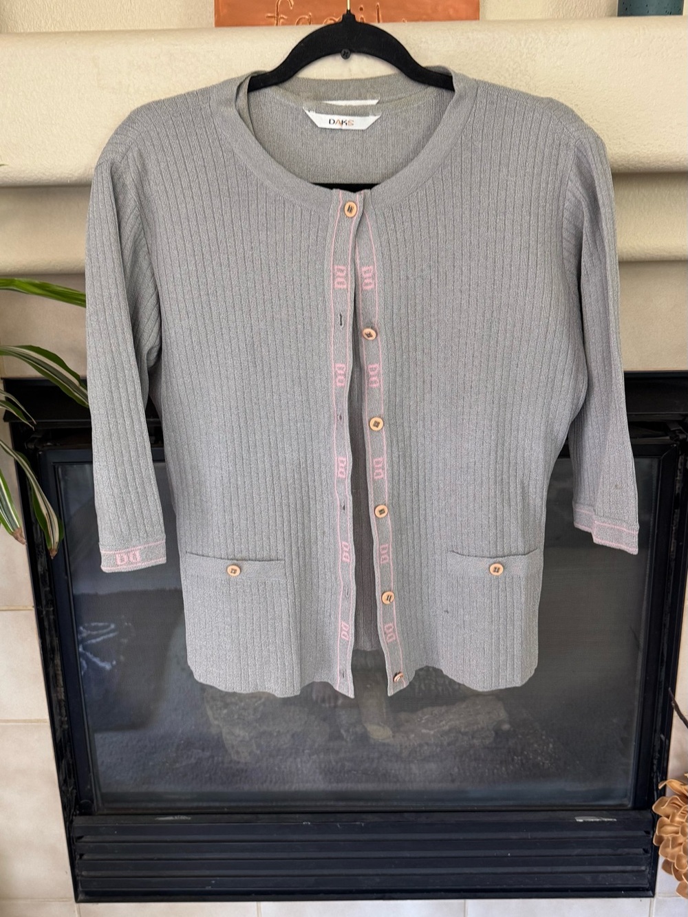 DAKS Gray Ribbed Cardigan & Shell Top 2 Pc Sweater Set Womens